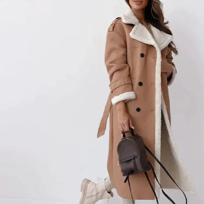 Naëline - Cappotto Lungo Elegante con Fodera in Teddy e Pelle Vegana