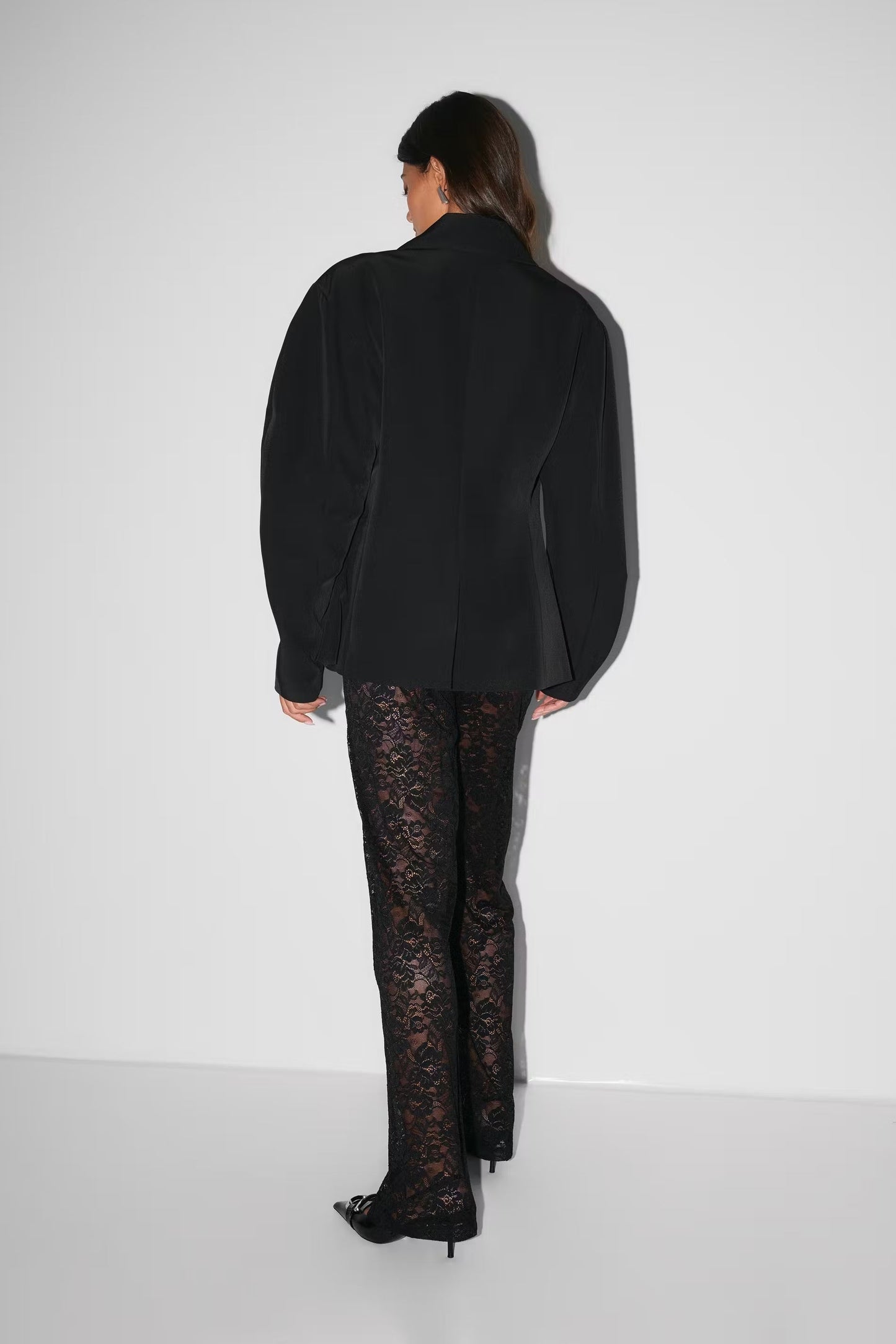 Mirazelle - Pantaloni lunghi da donna con sovrapposizione in pizzo floreale trasparente