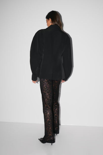 Mirazelle - Pantaloni lunghi da donna con sovrapposizione in pizzo floreale trasparente