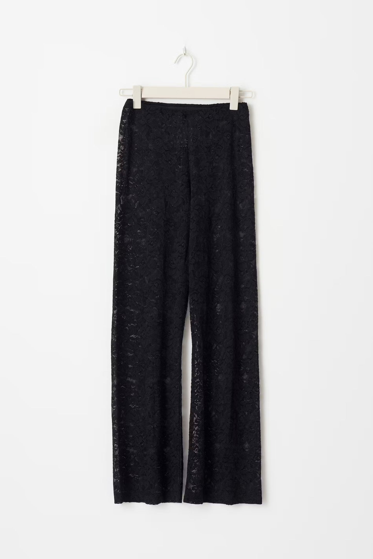 Mirazelle - Pantaloni lunghi da donna con sovrapposizione in pizzo floreale trasparente
