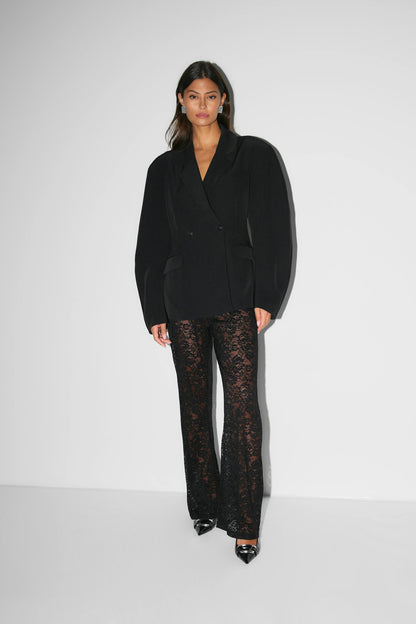 Mirazelle - Pantaloni lunghi da donna con sovrapposizione in pizzo floreale trasparente