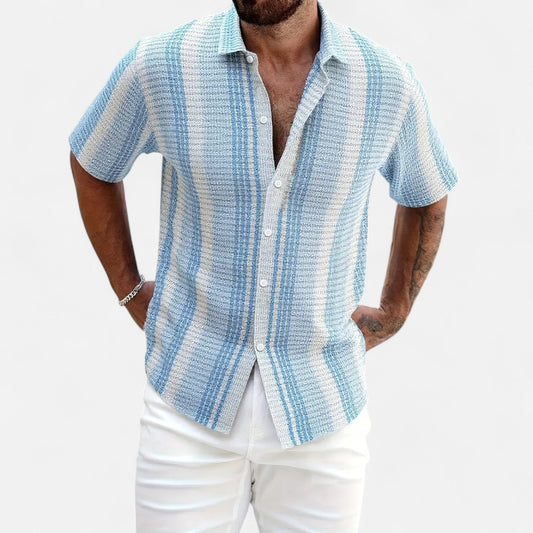 Camicia estiva leggera a righe e struttura per uomo – Traspirante, maniche corte e alla moda