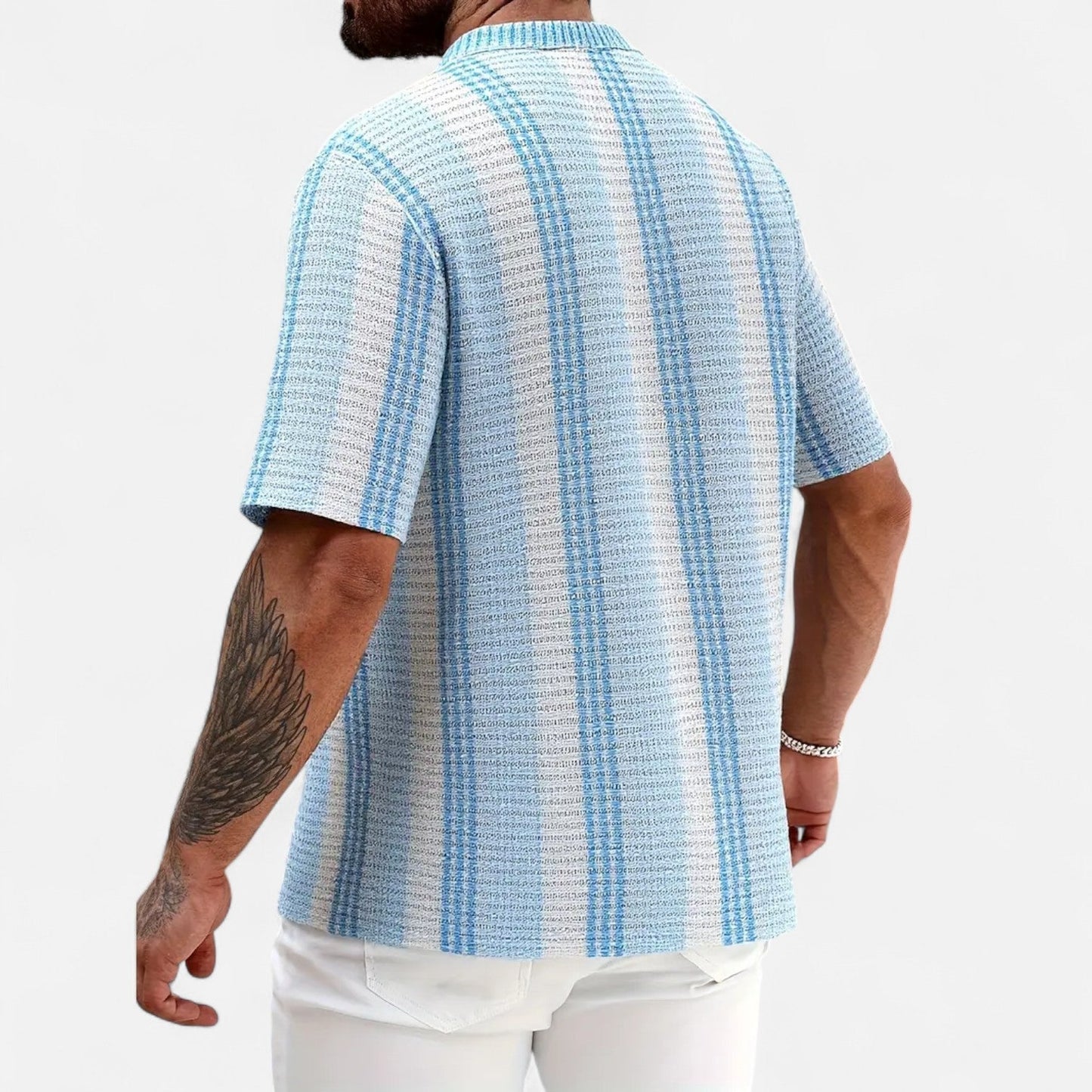 Camicia estiva leggera a righe e struttura per uomo – Traspirante, maniche corte e alla moda