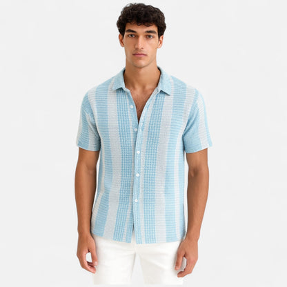Camicia estiva leggera a righe e struttura per uomo – Traspirante, maniche corte e stilosa