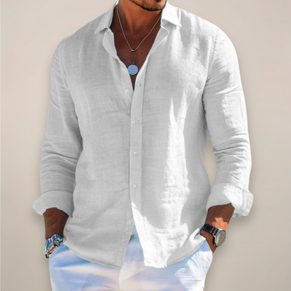 Camicia leggera in lino con bottoni e tessuto traspirante per uomo – Elegante camicia estiva con vestibilità rilassata