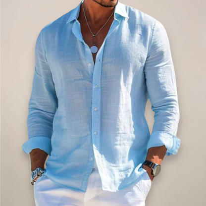 Camicia leggera in lino con bottoni e tessuto traspirante per uomo – Elegante camicia estiva con vestibilità rilassata