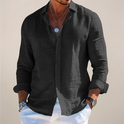 Camicia leggera in lino con bottoni e tessuto traspirante per uomo – Elegante camicia estiva con vestibilità rilassata