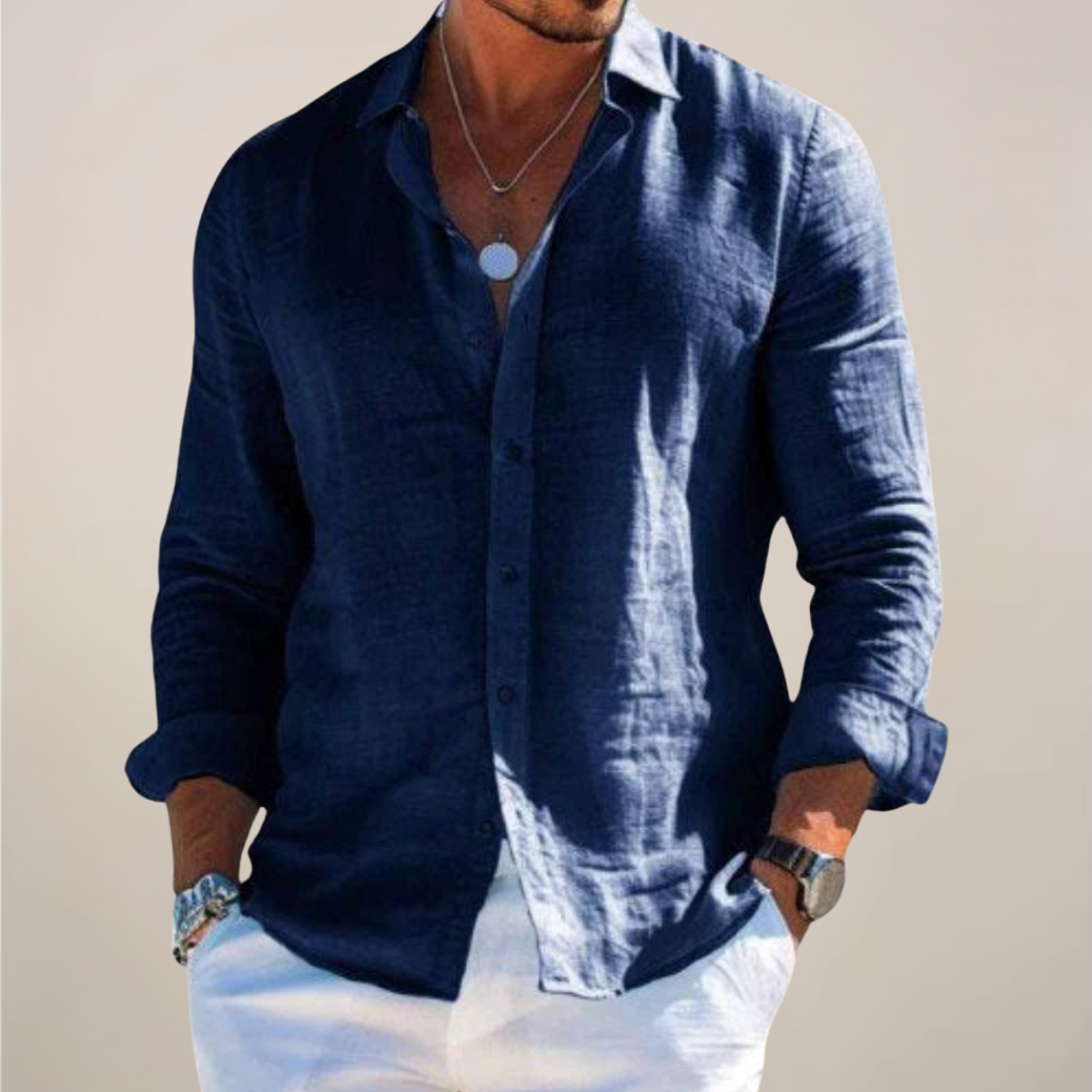 Camicia leggera in lino con bottoni e tessuto traspirante per uomo – Elegante camicia estiva con vestibilità rilassata