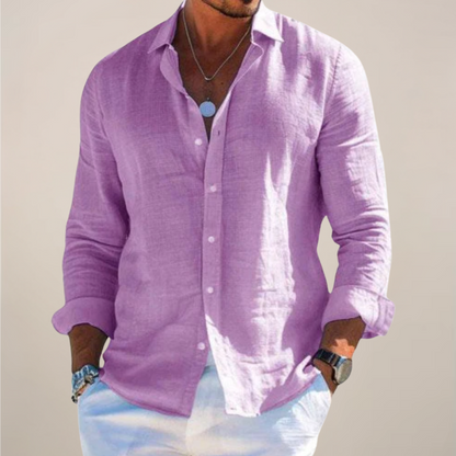Camicia leggera in lino con bottoni e tessuto traspirante per uomo – Elegante camicia estiva con vestibilità rilassata