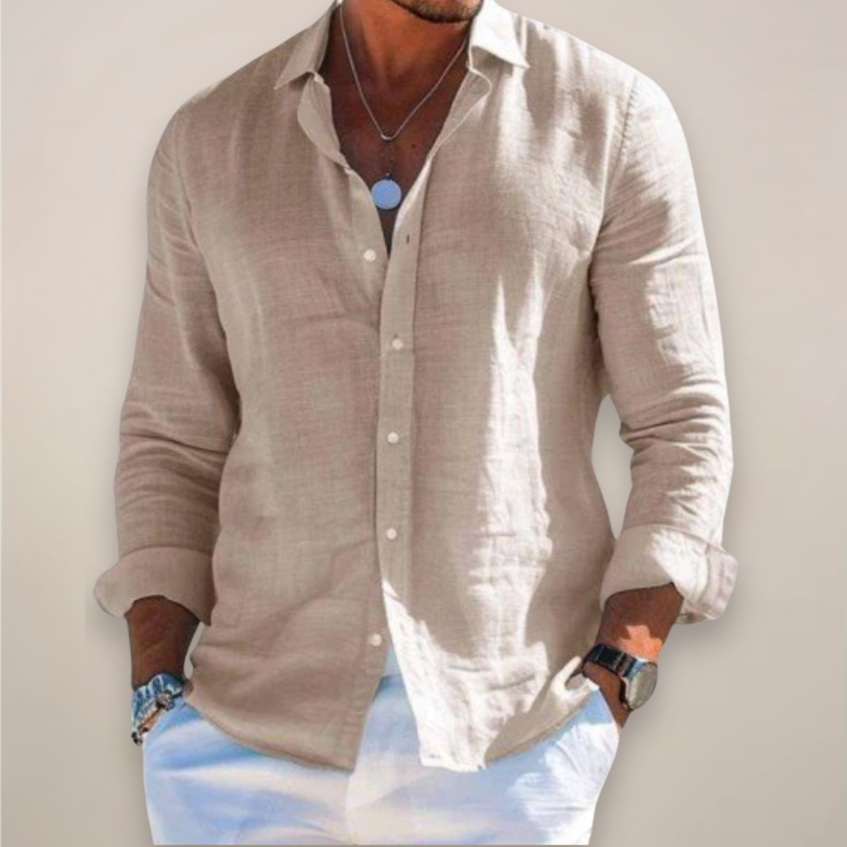 Camicia leggera in lino con bottoni e tessuto traspirante per uomo – Elegante camicia estiva con vestibilità rilassata