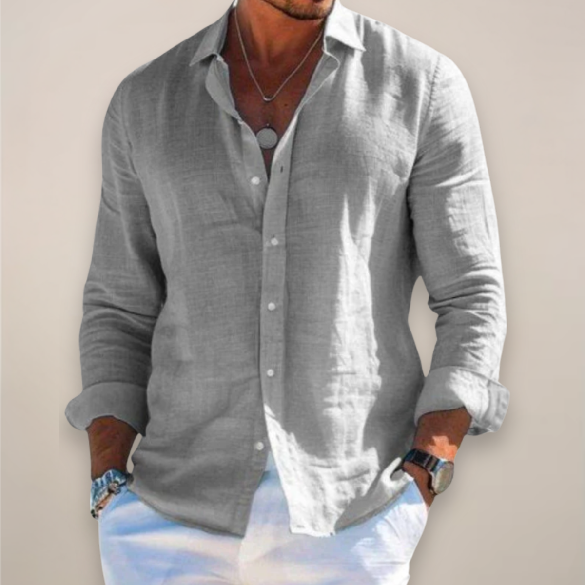 Camicia leggera in lino con bottoni e tessuto traspirante per uomo – Elegante camicia estiva con vestibilità rilassata