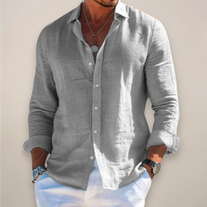 Camicia leggera in lino con bottoni e tessuto traspirante per uomo – Elegante camicia estiva con vestibilità rilassata