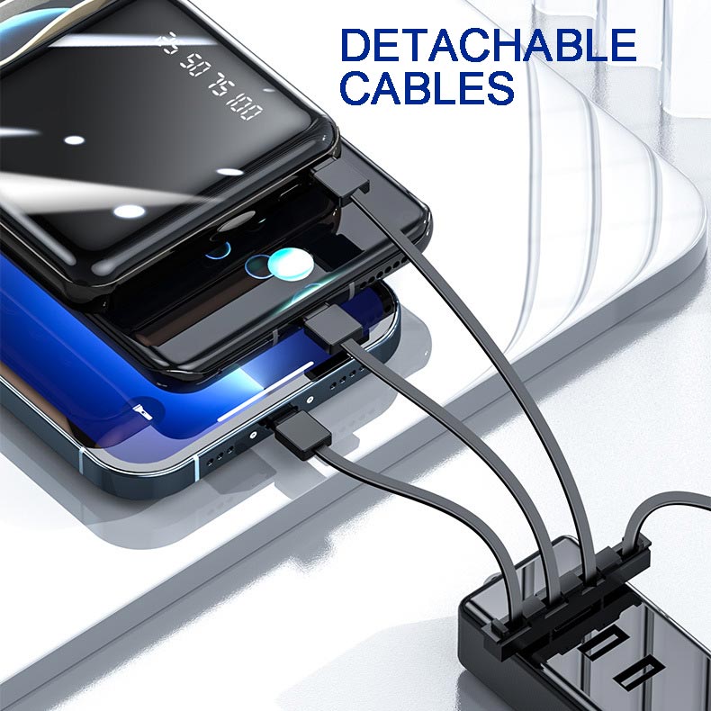 Mini Powerbank 20000 mAh con Cavi Integrati per la Ricarica Portatile di Più Telefoni