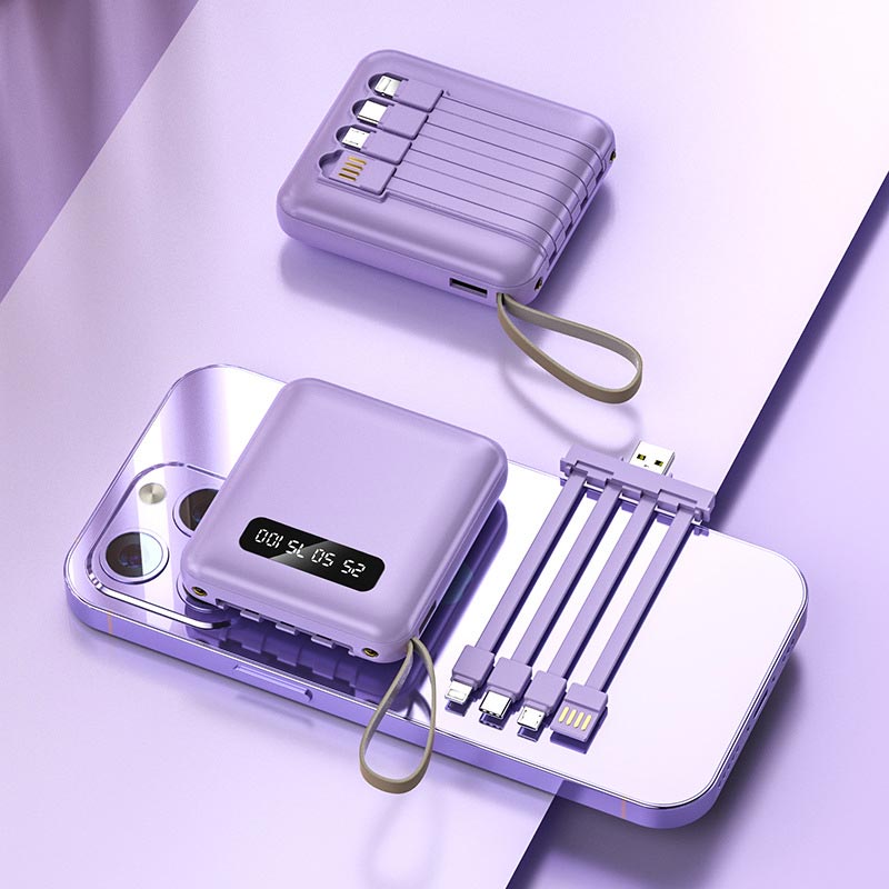 Mini Powerbank 20000 mAh con Cavi Integrati per la Ricarica Portatile di Più Telefoni