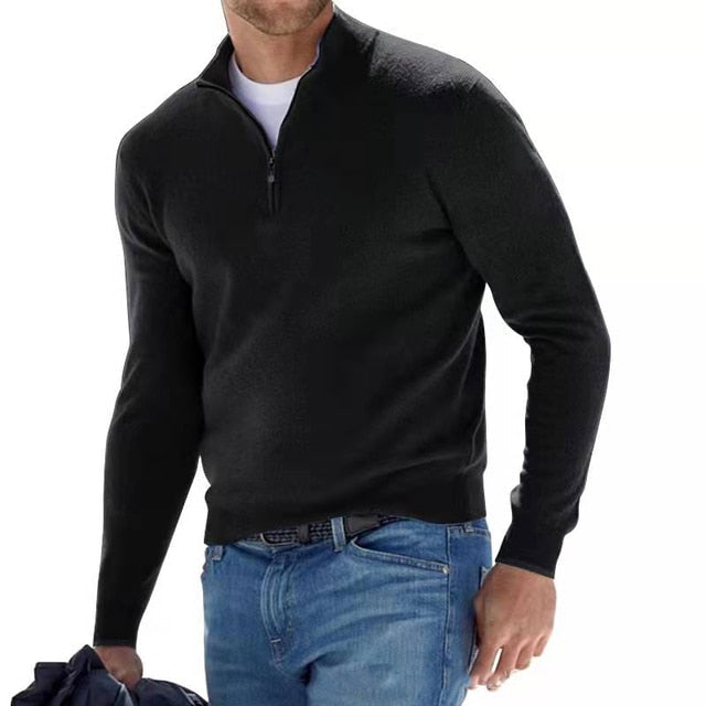 Enzo - Pullover Premium con colletto a zip in colori uniti per uomini