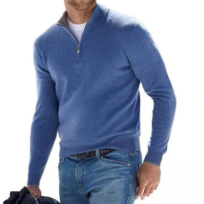 Enzo - Pullover Premium con colletto a zip in colori uniti per uomini
