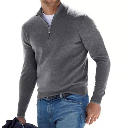 Enzo - Pullover Premium con colletto a zip in colori uniti per uomini