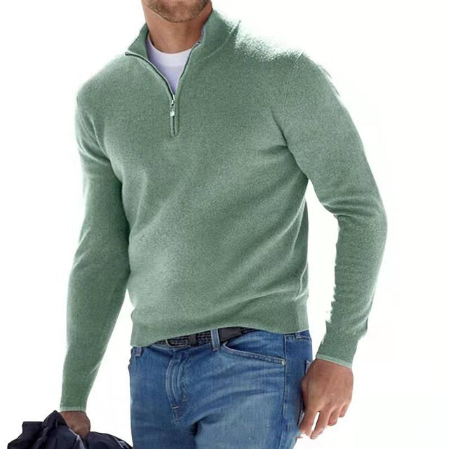Enzo - Pullover Premium con colletto a zip in colori uniti per uomini