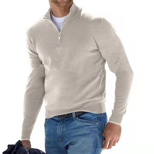 Enzo - Pullover Premium con colletto a zip in colori uniti per uomini