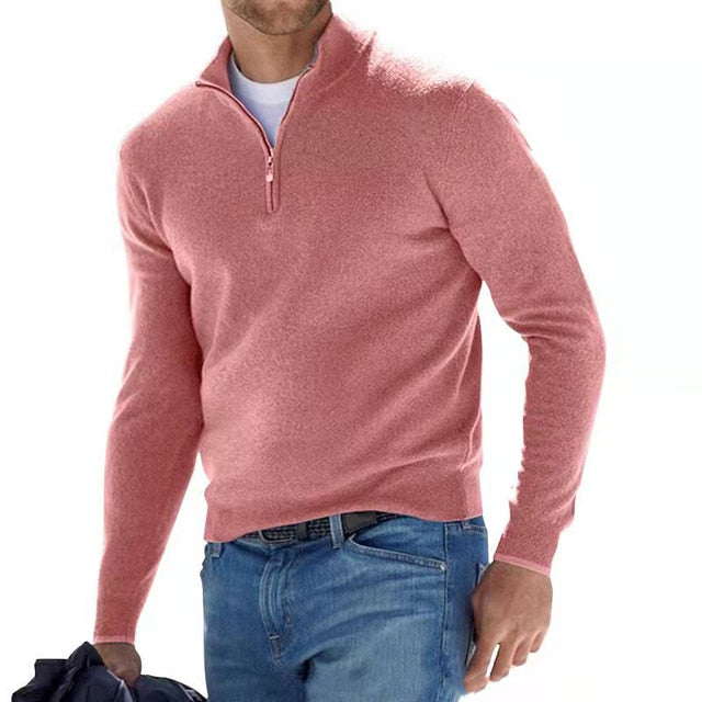 Enzo - Pullover Premium con colletto a zip in colori uniti per uomini