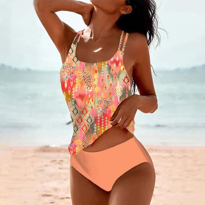 Set Tankini Boho per Donne – Costume da Bagno Modellante con Stampa Etno