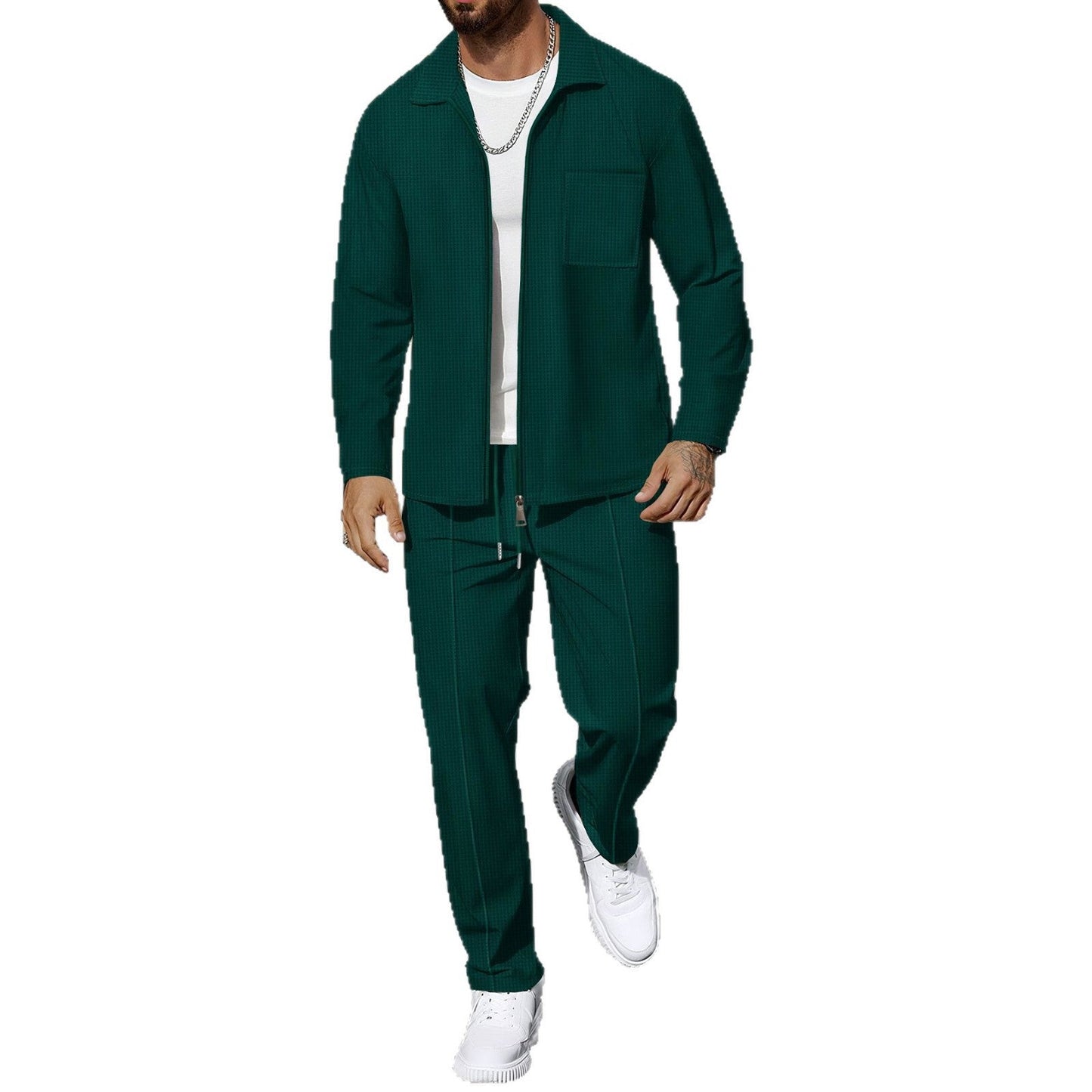 Set da tempo libero moderno con giacca camicia e pantaloni per uomo – Elegante completo in look casual business