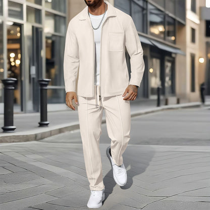 Set da tempo libero moderno con giacca camicia e pantaloni per uomo – Elegante completo in look casual business