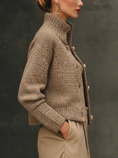 Isalys - Elegante gilet business casual in misto lana con colletto alto e bottoni