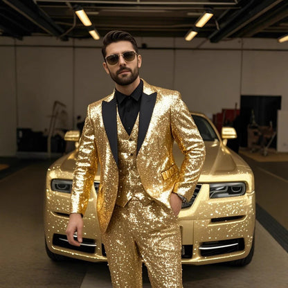 Completo scintillante in paillettes per uomini – Set elegante per feste e gala