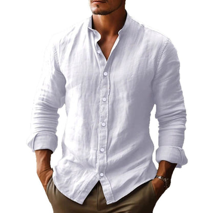Camicia leggera in lino con colletto alla coreana – Camicia estiva traspirante per uomini