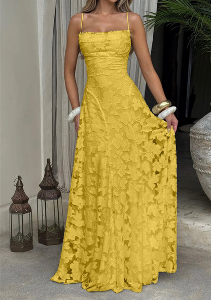 Elegante maxi abito in pizzo per donne – Abito da sera senza maniche con pizzo floreale