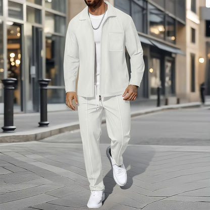 Set da tempo libero moderno con giacca camicia e pantaloni per uomo – Elegante completo in look casual business