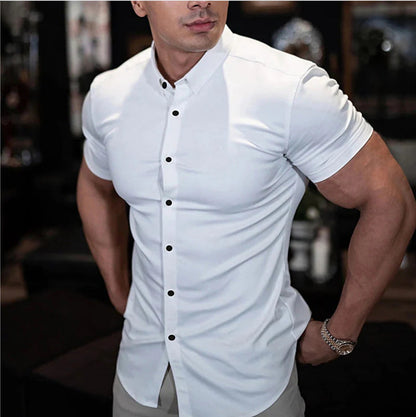 Camicia moderna a maniche corte con comfort elasticizzato per uomo – Camicia business aderente