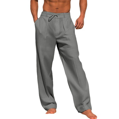Pantaloni leggeri in lino con cordoncino per uomo – Pantaloni estivi traspiranti per spiaggia e tempo libero