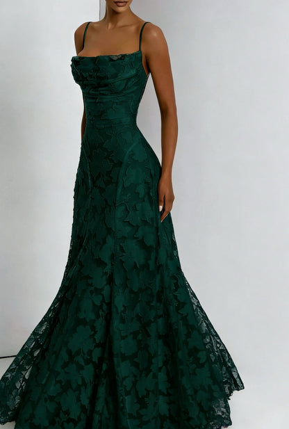 Elegante maxi abito in pizzo per donne – Abito da sera senza maniche con pizzo floreale