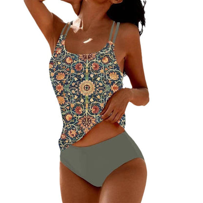 Set Tankini Boho per Donne – Costume da Bagno Modellante con Stampa Etno