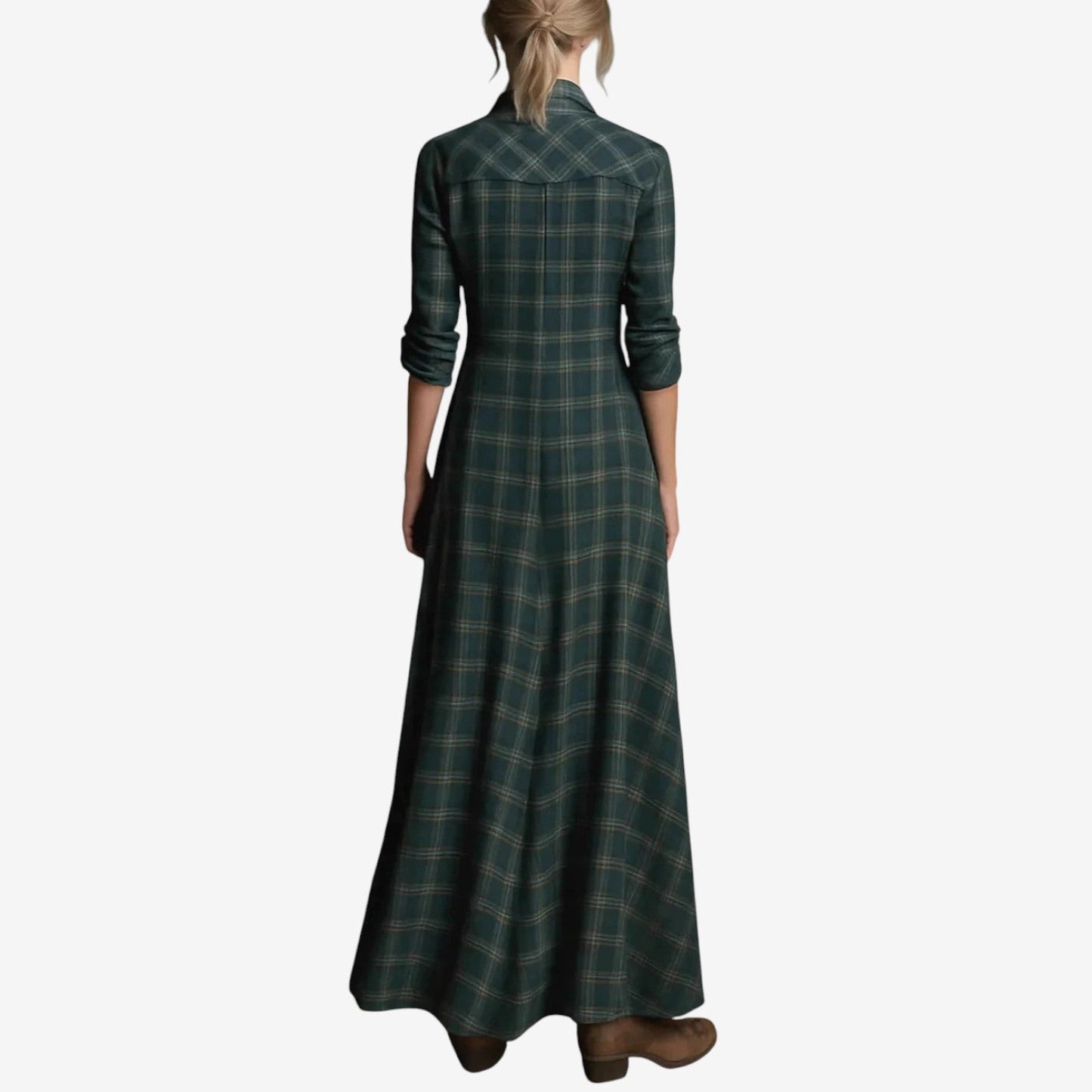 Virelle - Camicia lunga, comoda e ampia per la primavera, con quadri verdi e bottoni