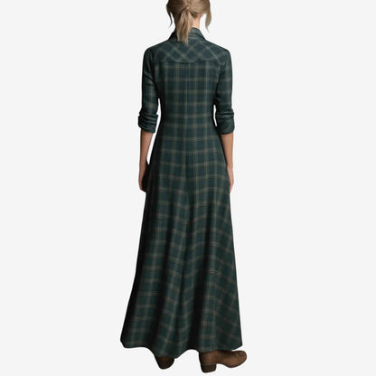 Virelle - Camicia lunga, comoda e ampia per la primavera, con quadri verdi e bottoni