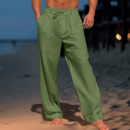 Pantaloni leggeri in lino con cordoncino per uomo – Pantaloni estivi traspiranti per spiaggia e tempo libero