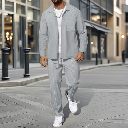 Set da tempo libero moderno con giacca camicia e pantaloni per uomo – Elegante completo in look casual business