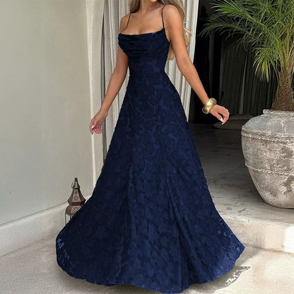 Elegante maxi abito in pizzo per donne – Abito da sera senza maniche con pizzo floreale