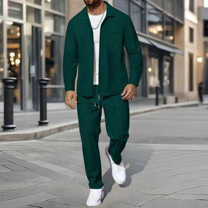 Set da tempo libero moderno con giacca camicia e pantaloni per uomo – Elegante completo in look casual business