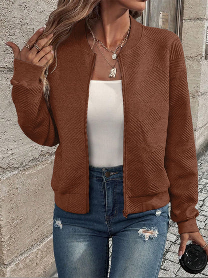 Leggera giacca bomber da donna con motivo strutturato e zip – Giacca di transizione alla moda