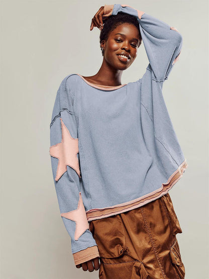 Pullover oversize con stelle in stile vintage – Maglione casual per donne