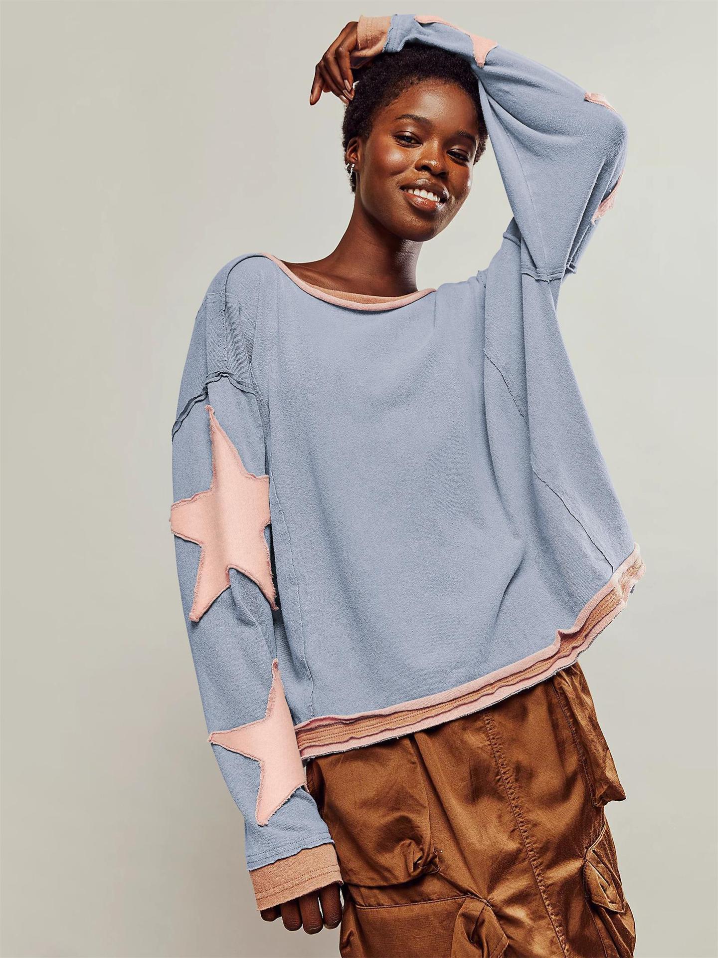 Maglione Oversize con Stelle in Stile Vintage – Comodo Sweater Casual per Donne