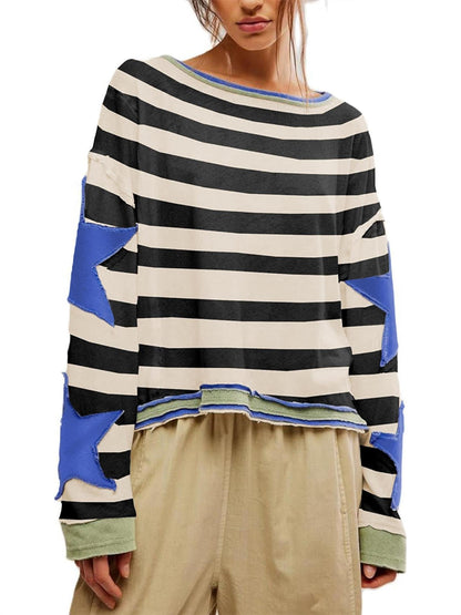 Maglione Oversize con Stelle in Stile Vintage – Comodo Sweater Casual per Donne