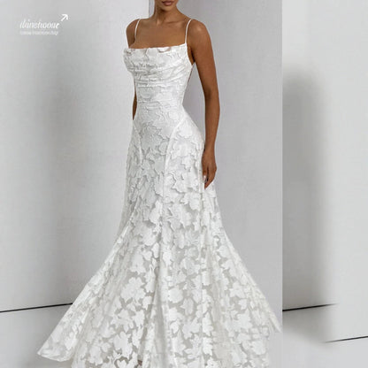 Elegante maxi abito in pizzo per donne – Abito da sera senza maniche con pizzo floreale