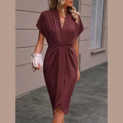 Elegante abito a portafoglio per donne con scollatura a V e vestibilità aderente