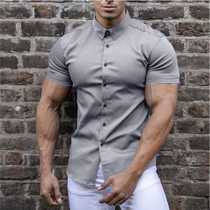 Camicia moderna a maniche corte con comfort elasticizzato per uomo – Camicia business aderente