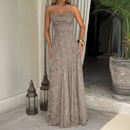 Elegante maxi abito in pizzo per donne – Abito da sera senza maniche con pizzo floreale